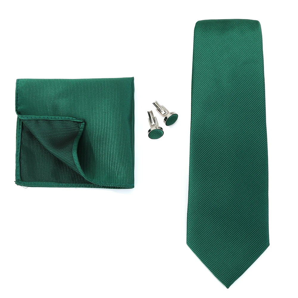Necktie Fashion Brand Handmade Solid Necktie Handkerchief Cufflinks Set For Men Ties Suit Shirts Wedding Accessories Man Gifts