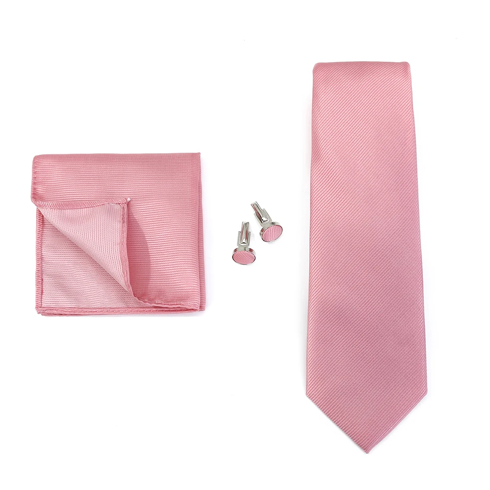 Necktie Fashion Brand Handmade Solid Necktie Handkerchief Cufflinks Set For Men Ties Suit Shirts Wedding Accessories Man Gifts