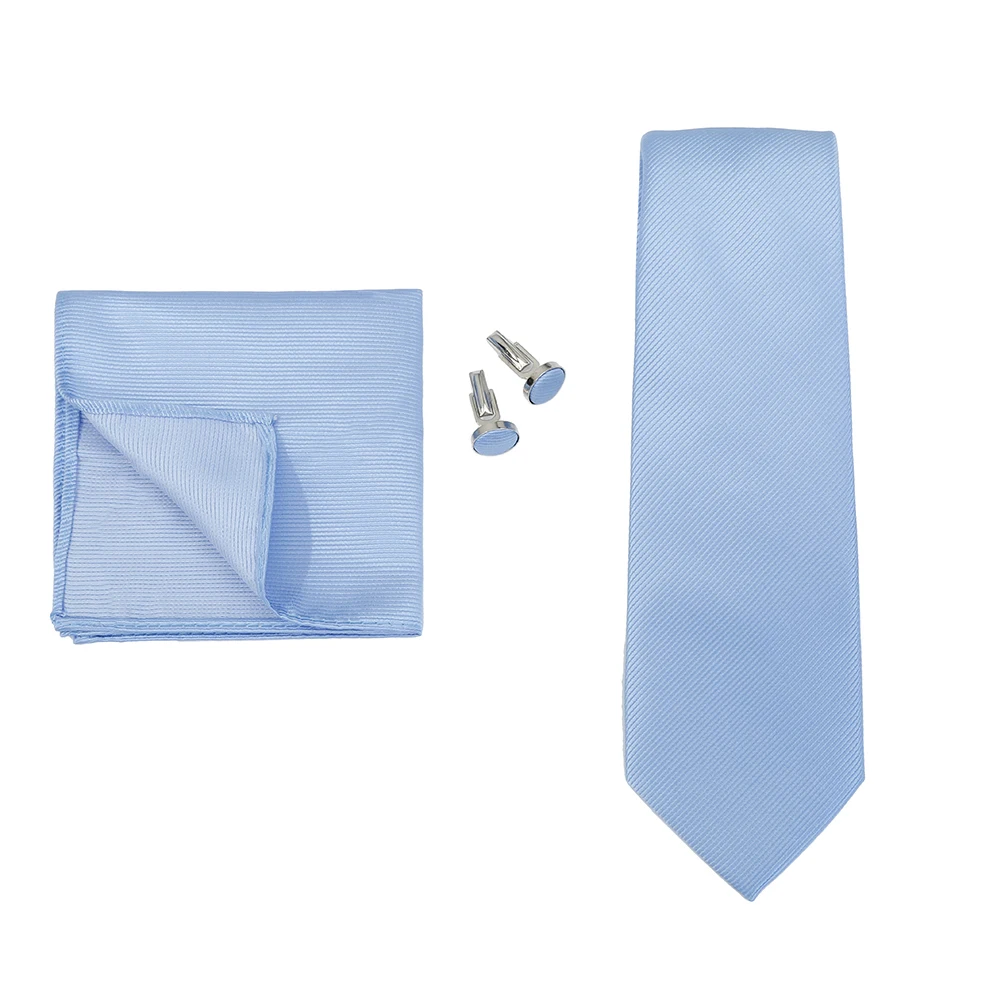 Necktie Fashion Brand Handmade Solid Necktie Handkerchief Cufflinks Set For Men Ties Suit Shirts Wedding Accessories Man Gifts