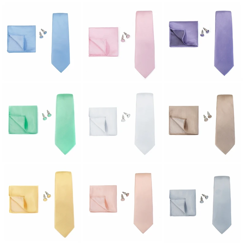Necktie Fashion Brand Handmade Solid Necktie Handkerchief Cufflinks Set For Men Ties Suit Shirts Wedding Accessories Man Gifts