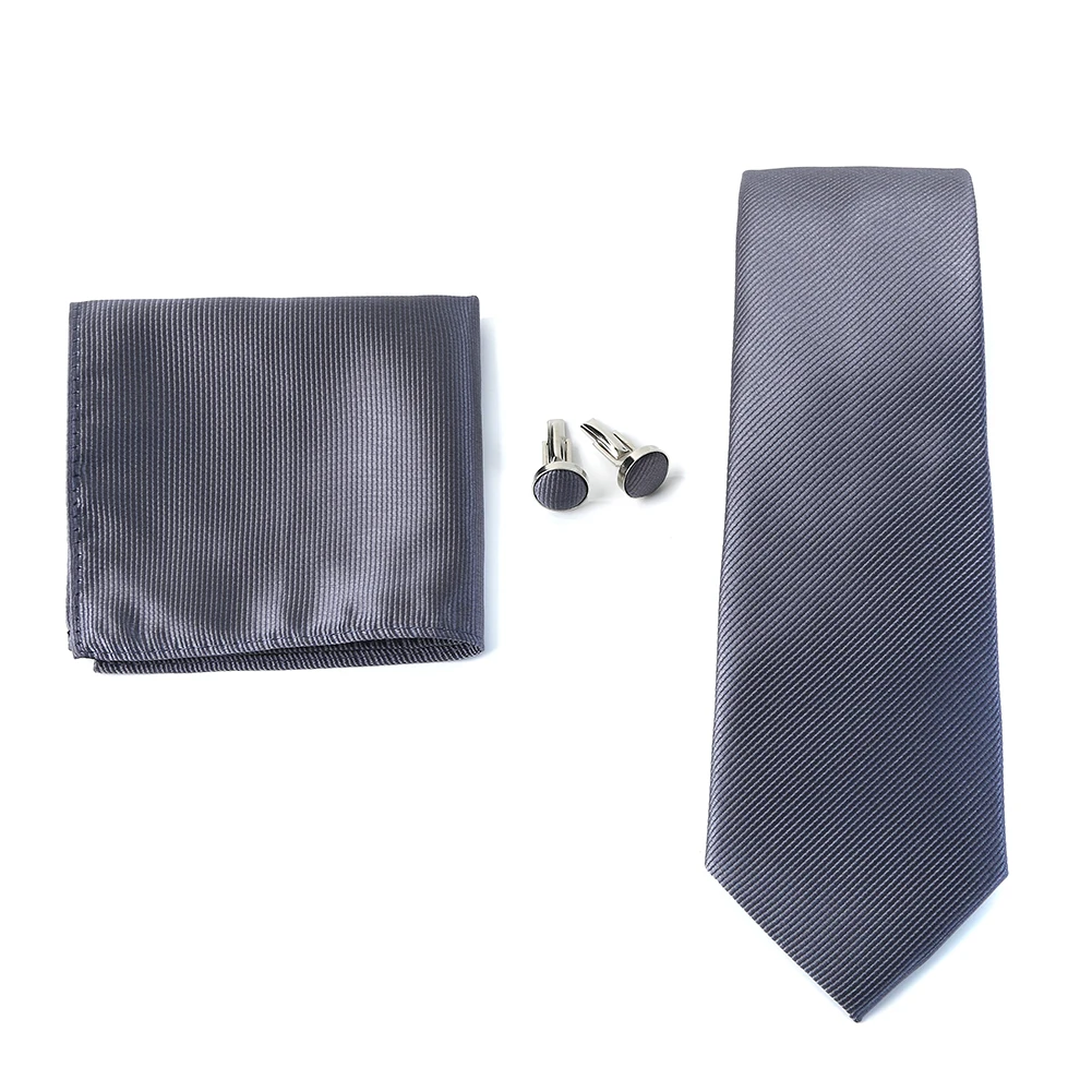 Necktie Fashion Brand Handmade Solid Necktie Handkerchief Cufflinks Set For Men Ties Suit Shirts Wedding Accessories Man Gifts