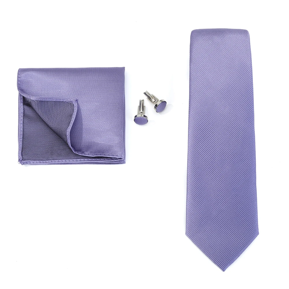 Necktie Fashion Brand Handmade Solid Necktie Handkerchief Cufflinks Set For Men Ties Suit Shirts Wedding Accessories Man Gifts