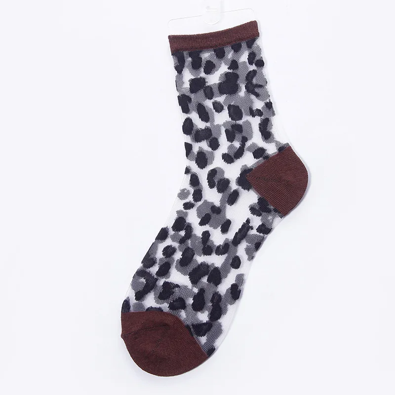 Fashion Summer Women Ladies Sexy Leopard Grain Socks Crystal Silk Glass Silk Ultrathin Transparent Lace Fabulous Girls