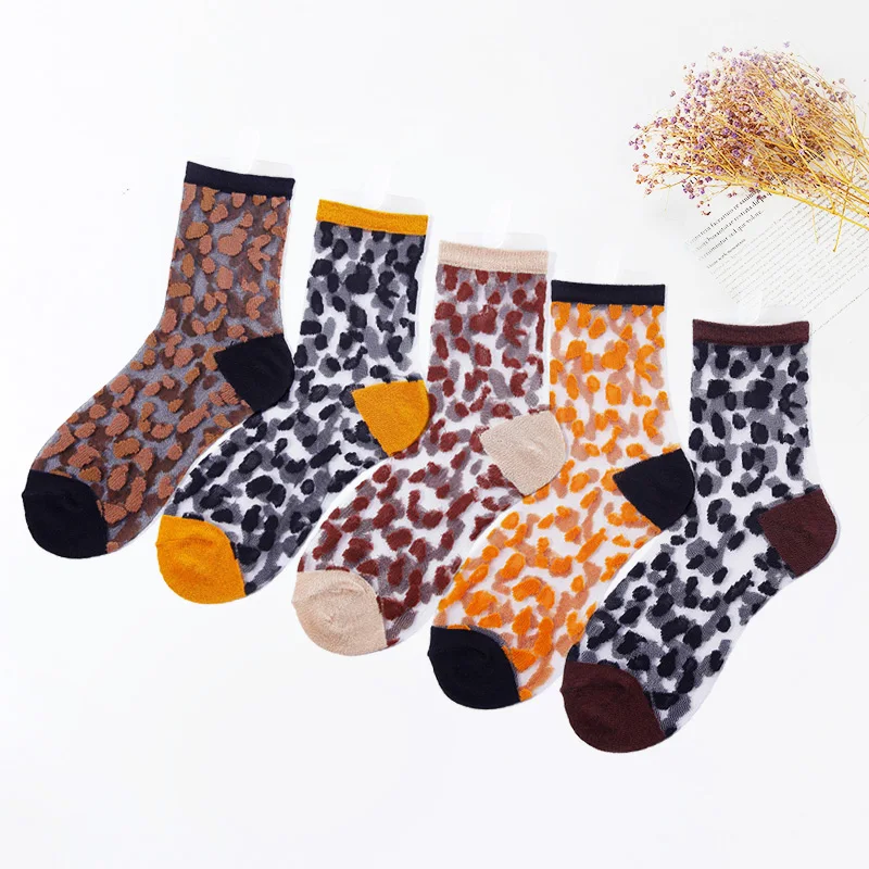 Fashion Summer Women Ladies Sexy Leopard Grain Socks Crystal Silk Glass Silk Ultrathin Transparent Lace Fabulous Girls