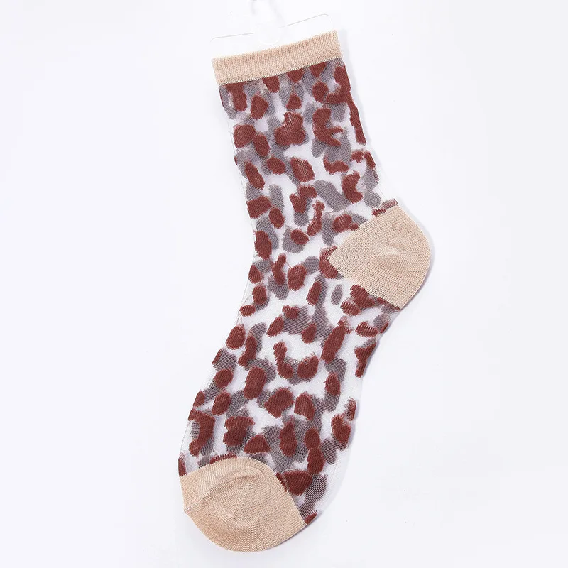 Fashion Summer Women Ladies Sexy Leopard Grain Socks Crystal Silk Glass Silk Ultrathin Transparent Lace Fabulous Girls