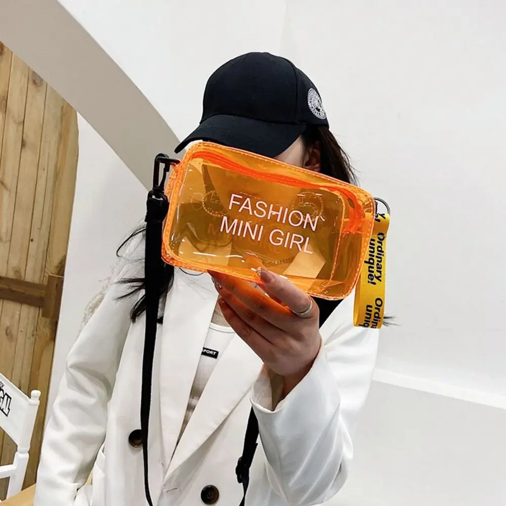 Transparent Laser Crossbody Bag for Women Candy Color Letter Fashion Mini Shoulder Messenger Bag PVC Jelly Small Tote Bag