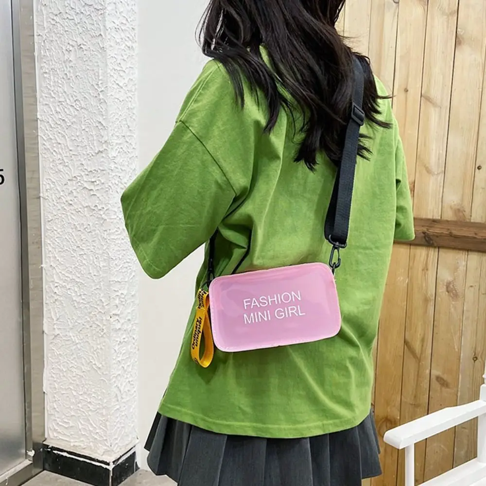 Transparent Laser Crossbody Bag for Women Candy Color Letter Fashion Mini Shoulder Messenger Bag PVC Jelly Small Tote Bag