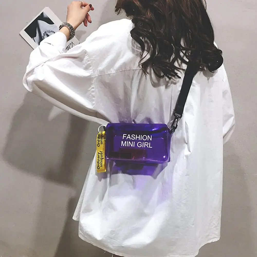 Transparent Laser Crossbody Bag for Women Candy Color Letter Fashion Mini Shoulder Messenger Bag PVC Jelly Small Tote Bag