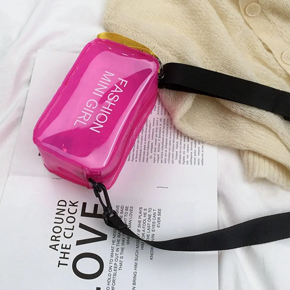 Transparent Laser Crossbody Bag for Women Candy Color Letter Fashion Mini Shoulder Messenger Bag PVC Jelly Small Tote Bag