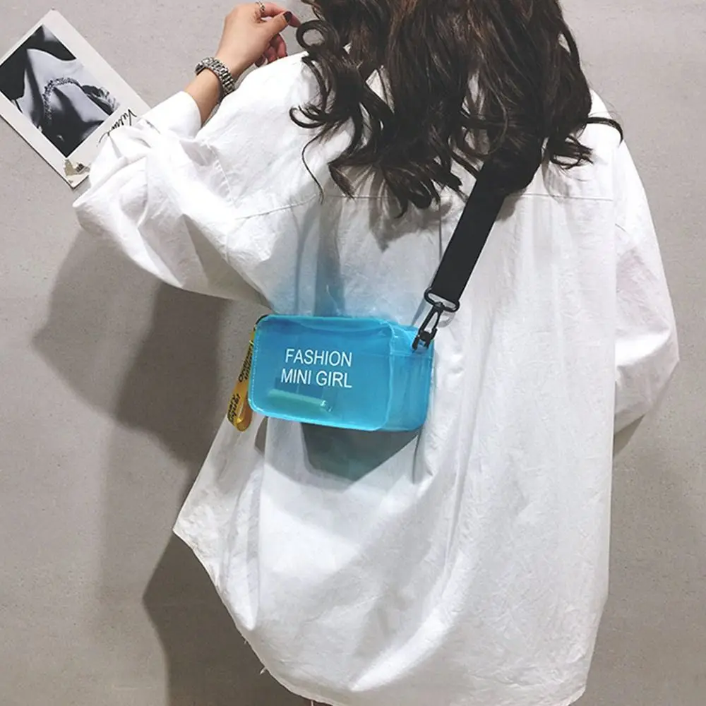 Transparent Laser Crossbody Bag for Women Candy Color Letter Fashion Mini Shoulder Messenger Bag PVC Jelly Small Tote Bag