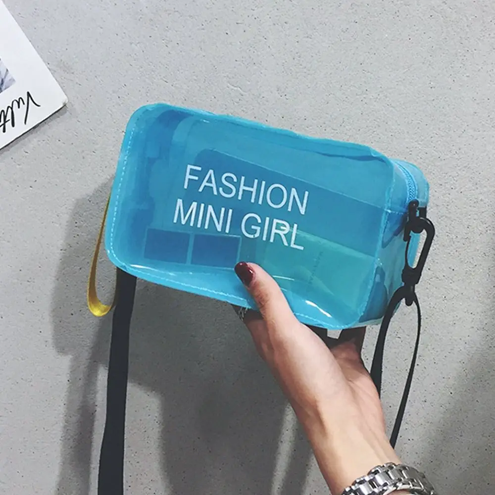 Transparent Laser Crossbody Bag for Women Candy Color Letter Fashion Mini Shoulder Messenger Bag PVC Jelly Small Tote Bag