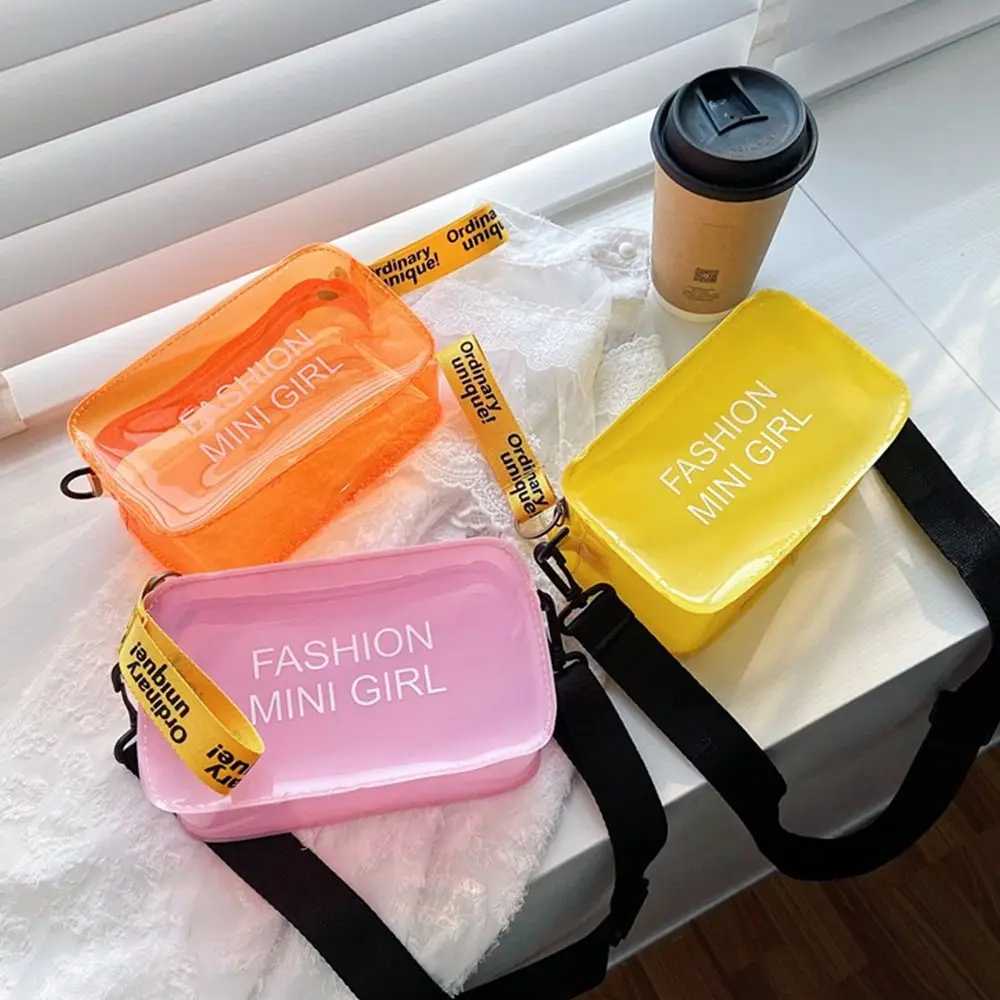 Transparent Laser Crossbody Bag for Women Candy Color Letter Fashion Mini Shoulder Messenger Bag PVC Jelly Small Tote Bag