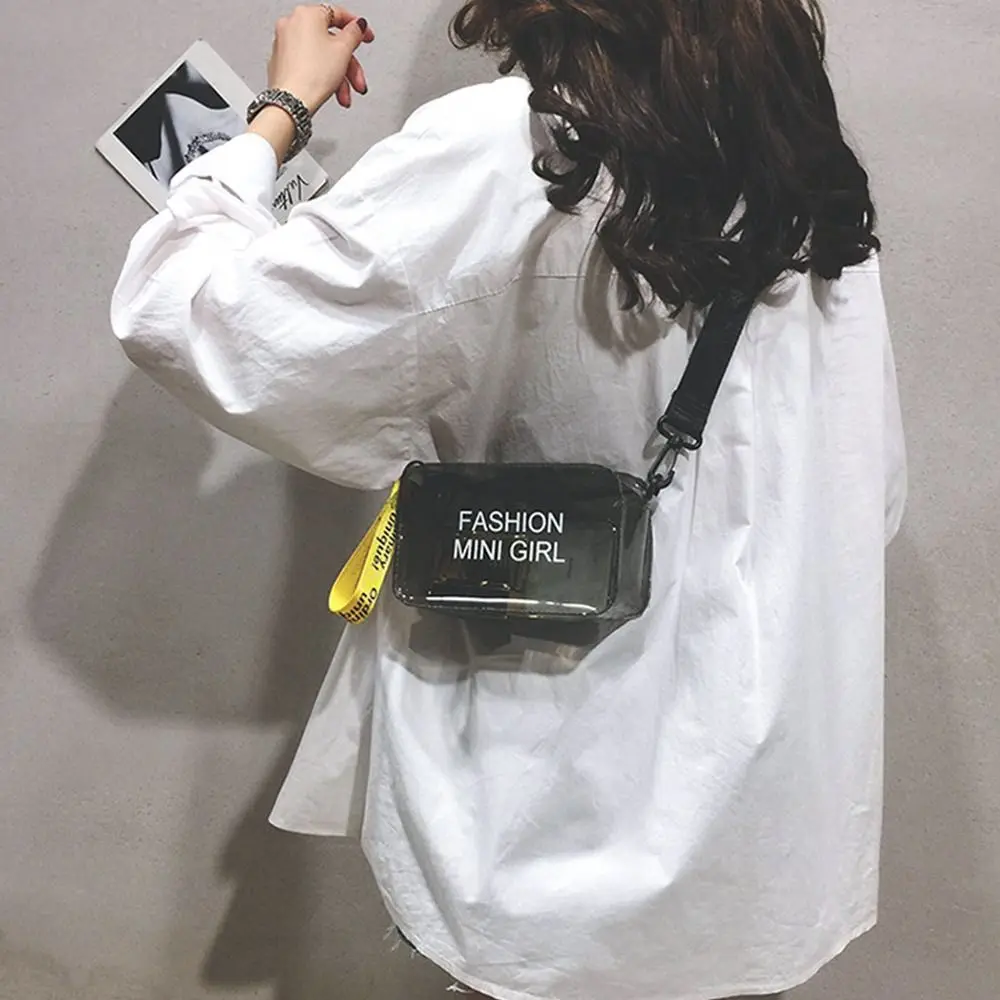 Transparent Laser Crossbody Bag for Women Candy Color Letter Fashion Mini Shoulder Messenger Bag PVC Jelly Small Tote Bag