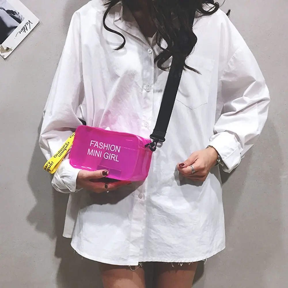 Transparent Laser Crossbody Bag for Women Candy Color Letter Fashion Mini Shoulder Messenger Bag PVC Jelly Small Tote Bag