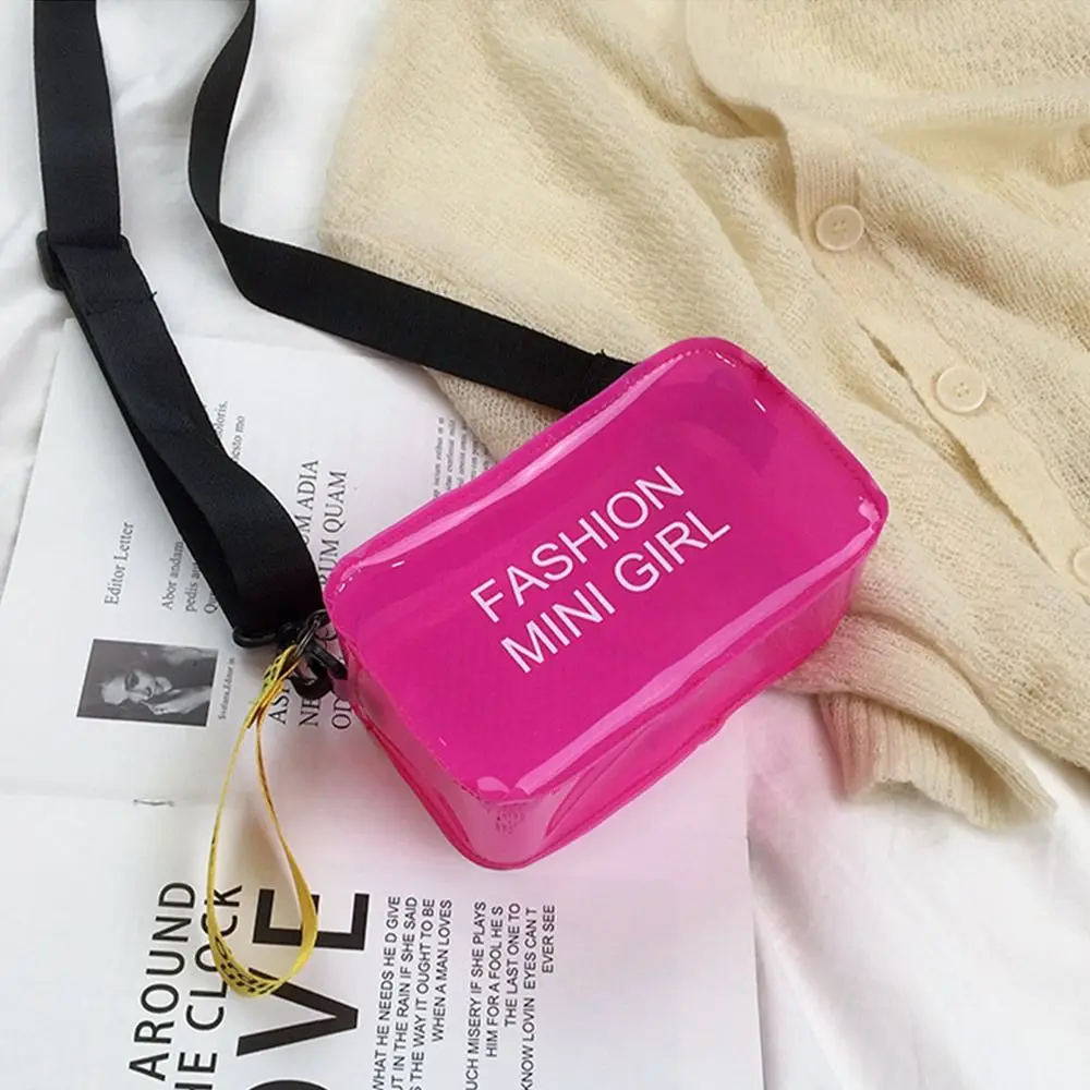 Transparent Laser Crossbody Bag for Women Candy Color Letter Fashion Mini Shoulder Messenger Bag PVC Jelly Small Tote Bag