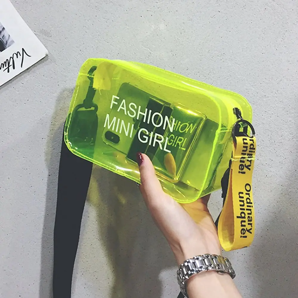Transparent Laser Crossbody Bag for Women Candy Color Letter Fashion Mini Shoulder Messenger Bag PVC Jelly Small Tote Bag