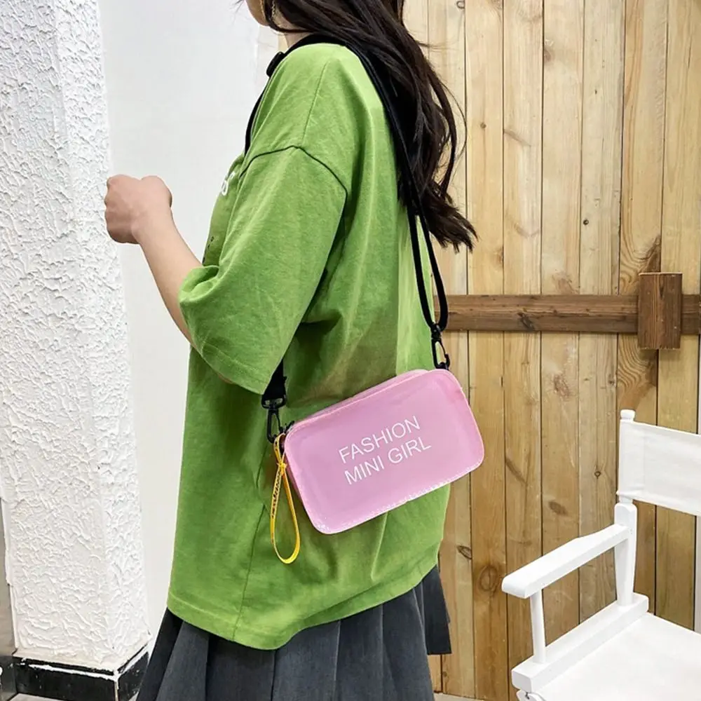Transparent Laser Crossbody Bag for Women Candy Color Letter Fashion Mini Shoulder Messenger Bag PVC Jelly Small Tote Bag