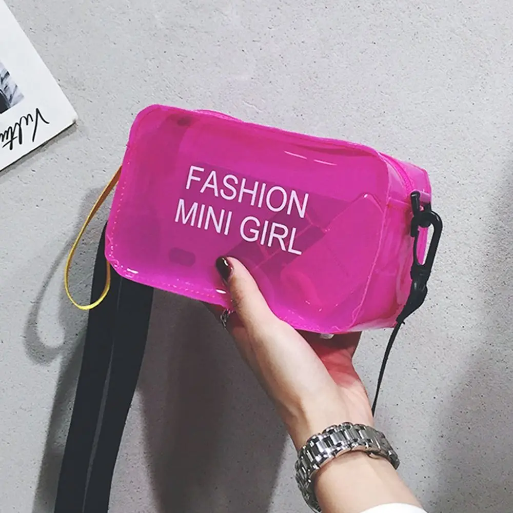 Transparent Laser Crossbody Bag for Women Candy Color Letter Fashion Mini Shoulder Messenger Bag PVC Jelly Small Tote Bag