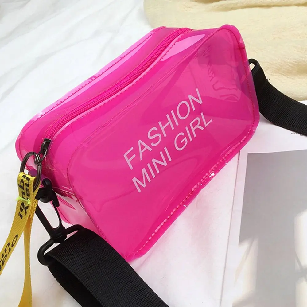 Transparent Laser Crossbody Bag for Women Candy Color Letter Fashion Mini Shoulder Messenger Bag PVC Jelly Small Tote Bag