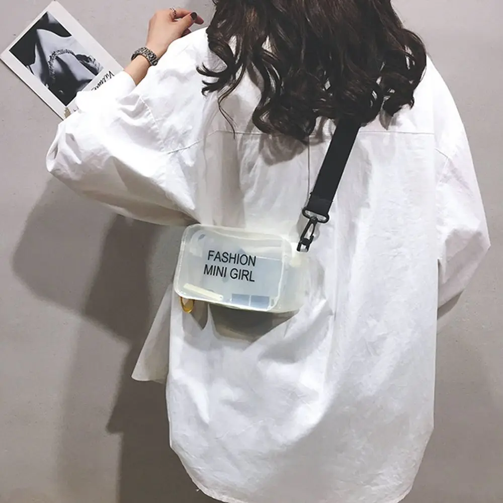 Transparent Laser Crossbody Bag for Women Candy Color Letter Fashion Mini Shoulder Messenger Bag PVC Jelly Small Tote Bag