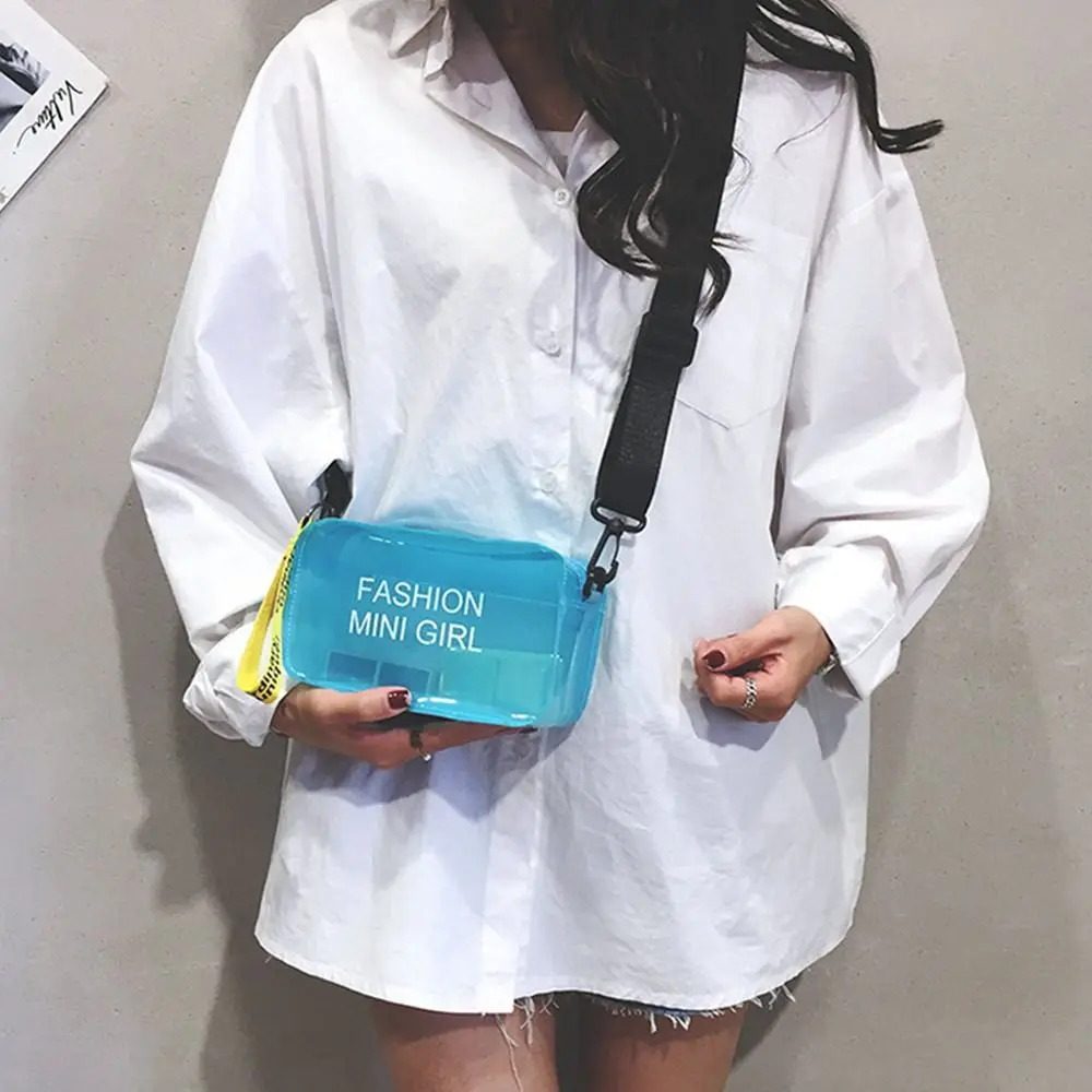 Transparent Laser Crossbody Bag for Women Candy Color Letter Fashion Mini Shoulder Messenger Bag PVC Jelly Small Tote Bag