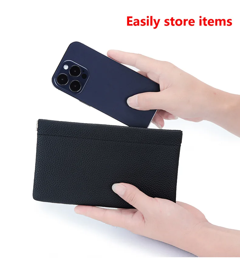 Genuine Leather Ladies Clip Clutch Bag Multifunctional Organizer Wallet Women's Purse Phone Bag Travel Makeup Bag