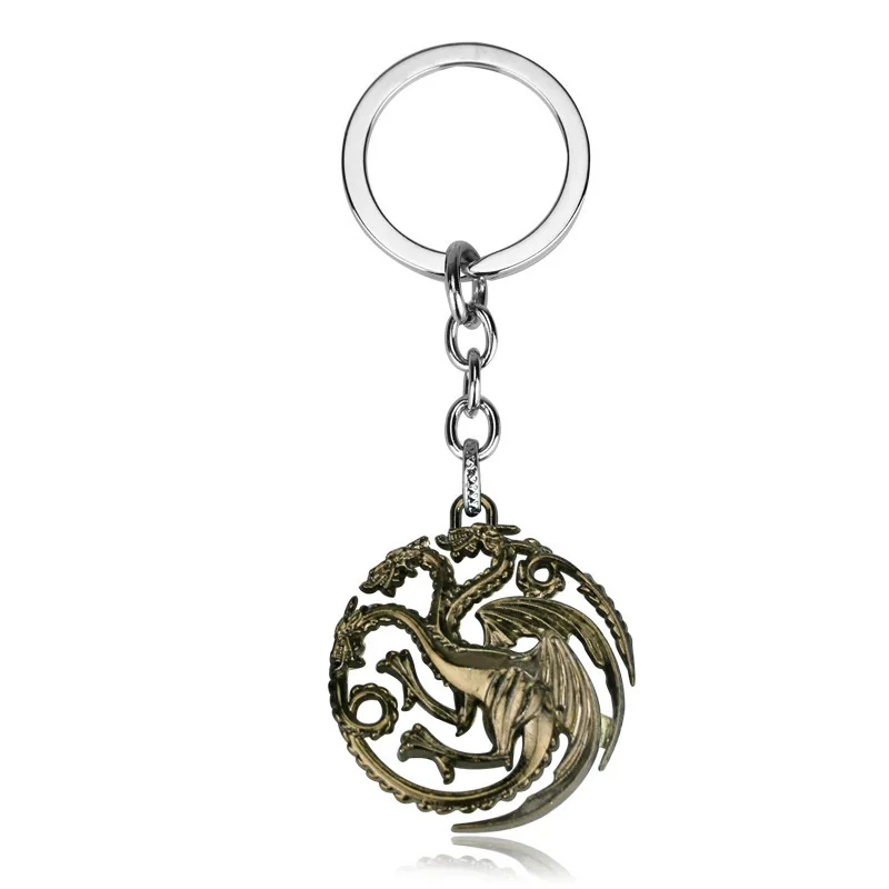 House Targaryen Badge Keychain Wolf Head Drodon Rhaegal Blood Dragon Stark Family Winterfell Hollow Pendant Gift Trinket