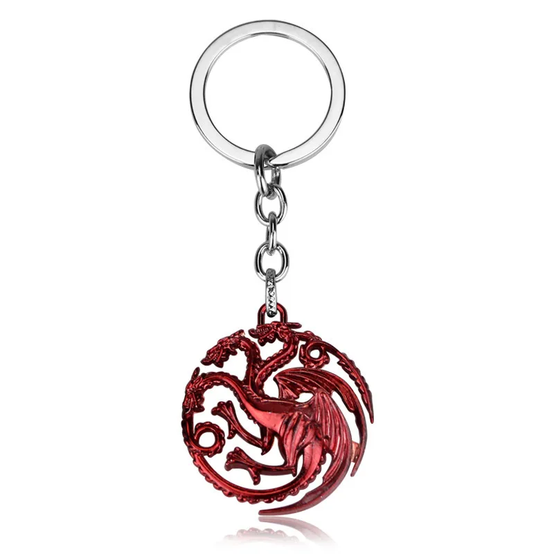 House Targaryen Badge Keychain Wolf Head Drodon Rhaegal Blood Dragon Stark Family Winterfell Hollow Pendant Gift Trinket