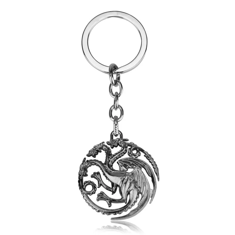 House Targaryen Badge Keychain Wolf Head Drodon Rhaegal Blood Dragon Stark Family Winterfell Hollow Pendant Gift Trinket