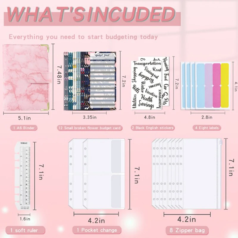 A6 Budget Binder Cash Envelope Planner System Organizer with Budget Money Envelopes,Expense Budget Sheets,Binder Pockets