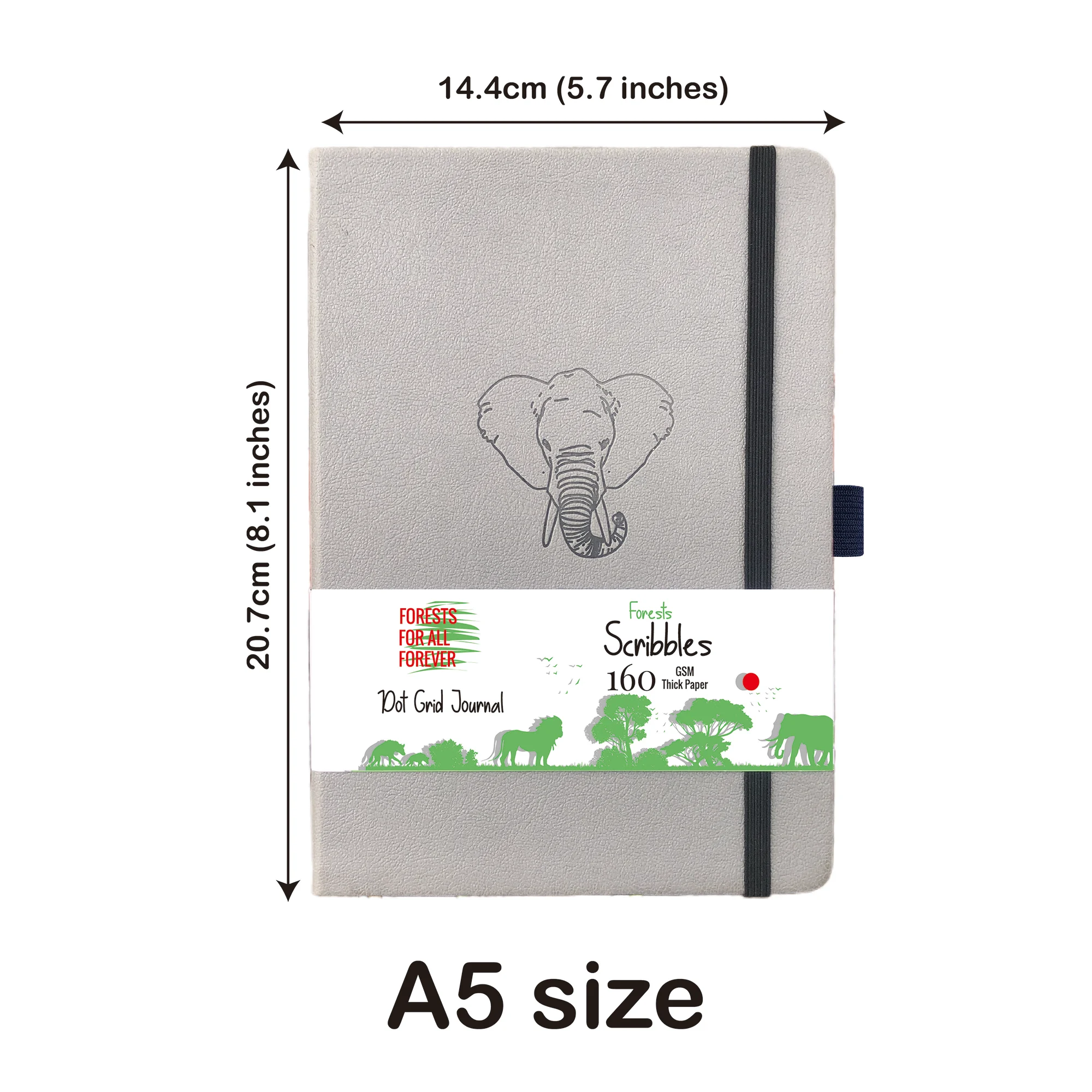 BUKE Elephant Dotted Journal,160gsm Thick Cream Paper Dot Grid Notebook 160 Pages Numbered, 5*5mm DOT-GRID Layouts, Additional