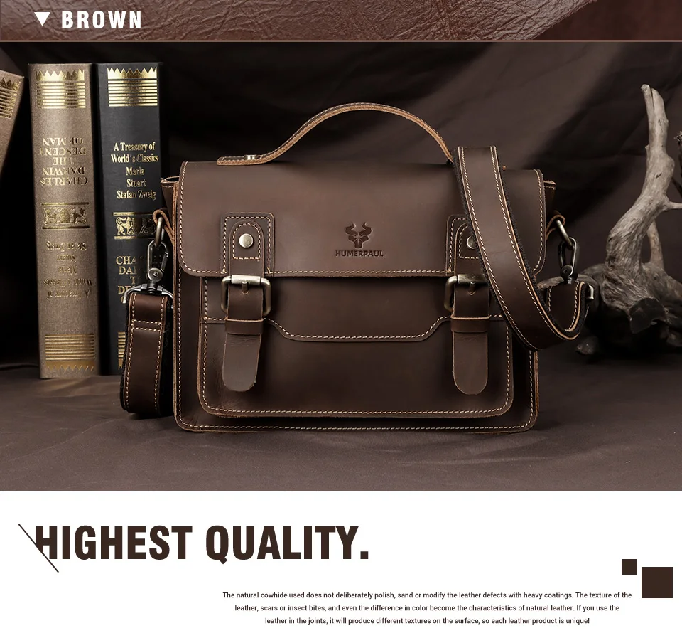 Crazy Horse Leather Men Messenger Bag Business Laptop Briefcase Casual Male Work Tote Bags for Ipad Large Capacity Travel Bag