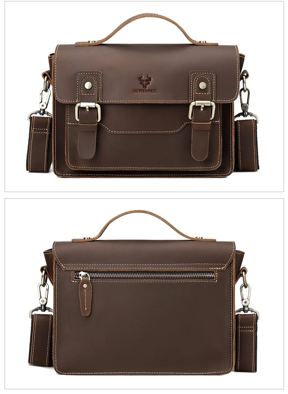 Crazy Horse Leather Men Messenger Bag Business Laptop Briefcase Casual Male Work Tote Bags for Ipad Large Capacity Travel Bag