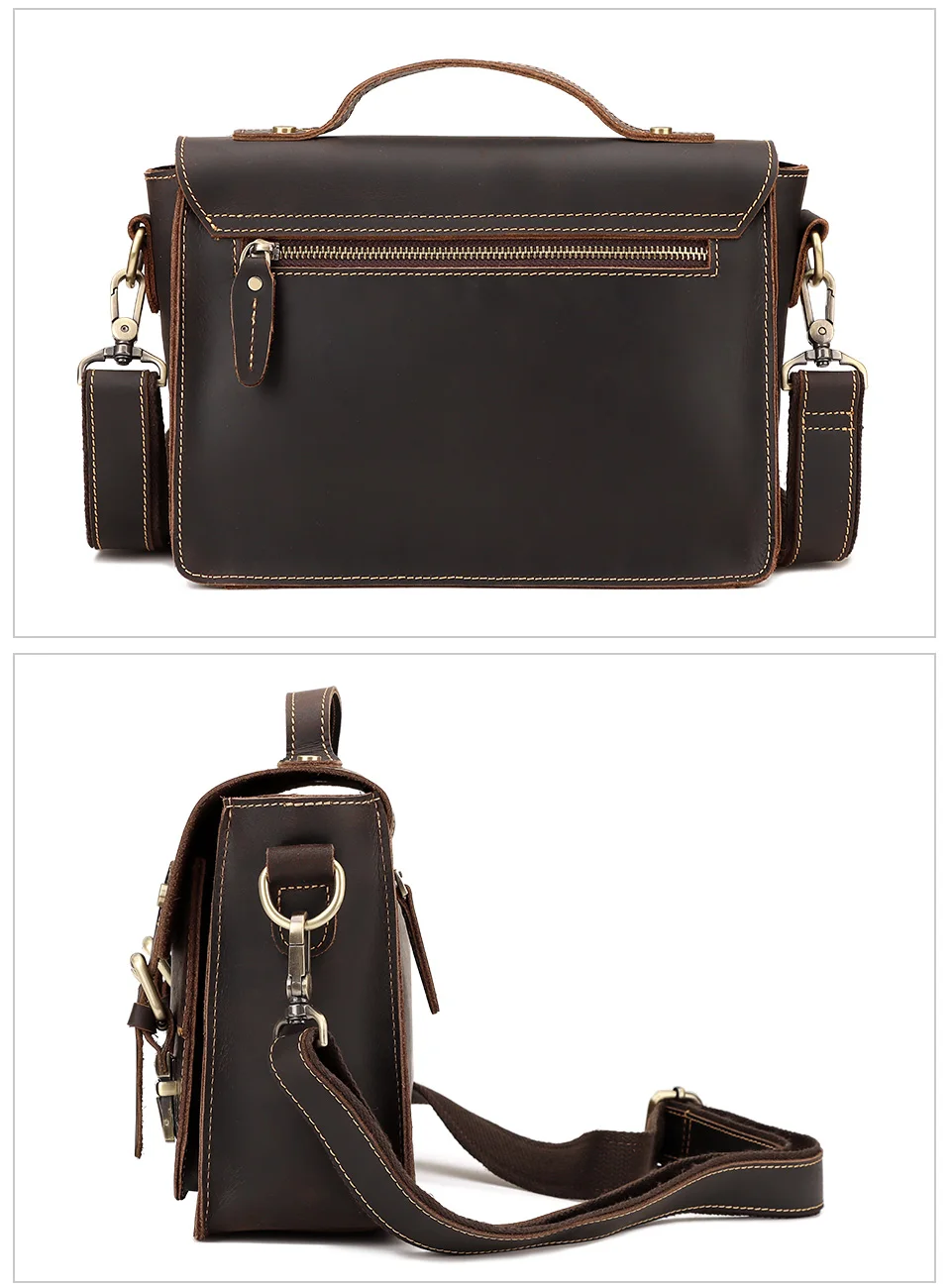 Crazy Horse Leather Men Messenger Bag Business Laptop Briefcase Casual Male Work Tote Bags for Ipad Large Capacity Travel Bag