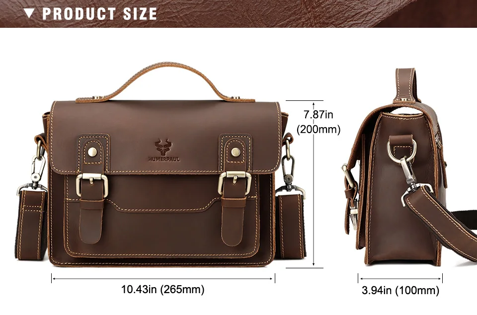 Crazy Horse Leather Men Messenger Bag Business Laptop Briefcase Casual Male Work Tote Bags for Ipad Large Capacity Travel Bag