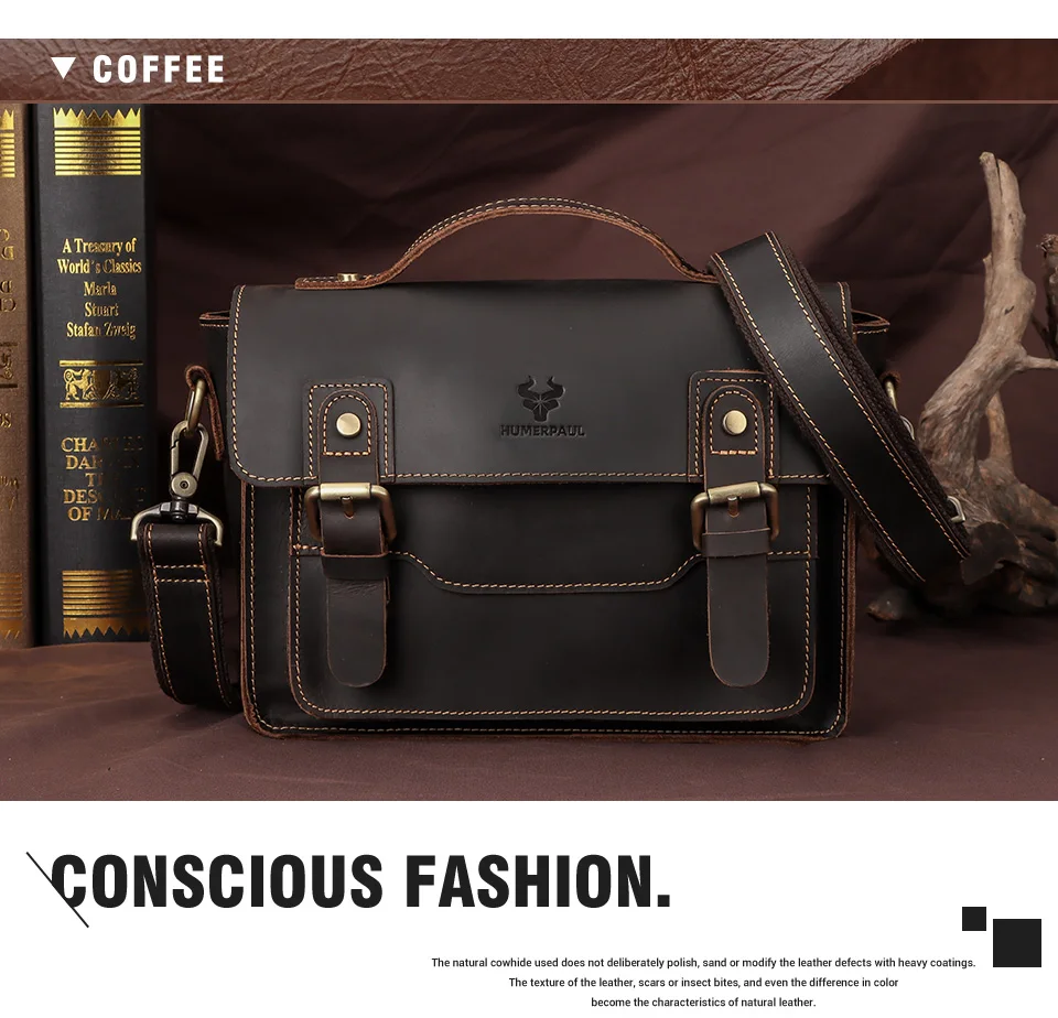 Crazy Horse Leather Men Messenger Bag Business Laptop Briefcase Casual Male Work Tote Bags for Ipad Large Capacity Travel Bag