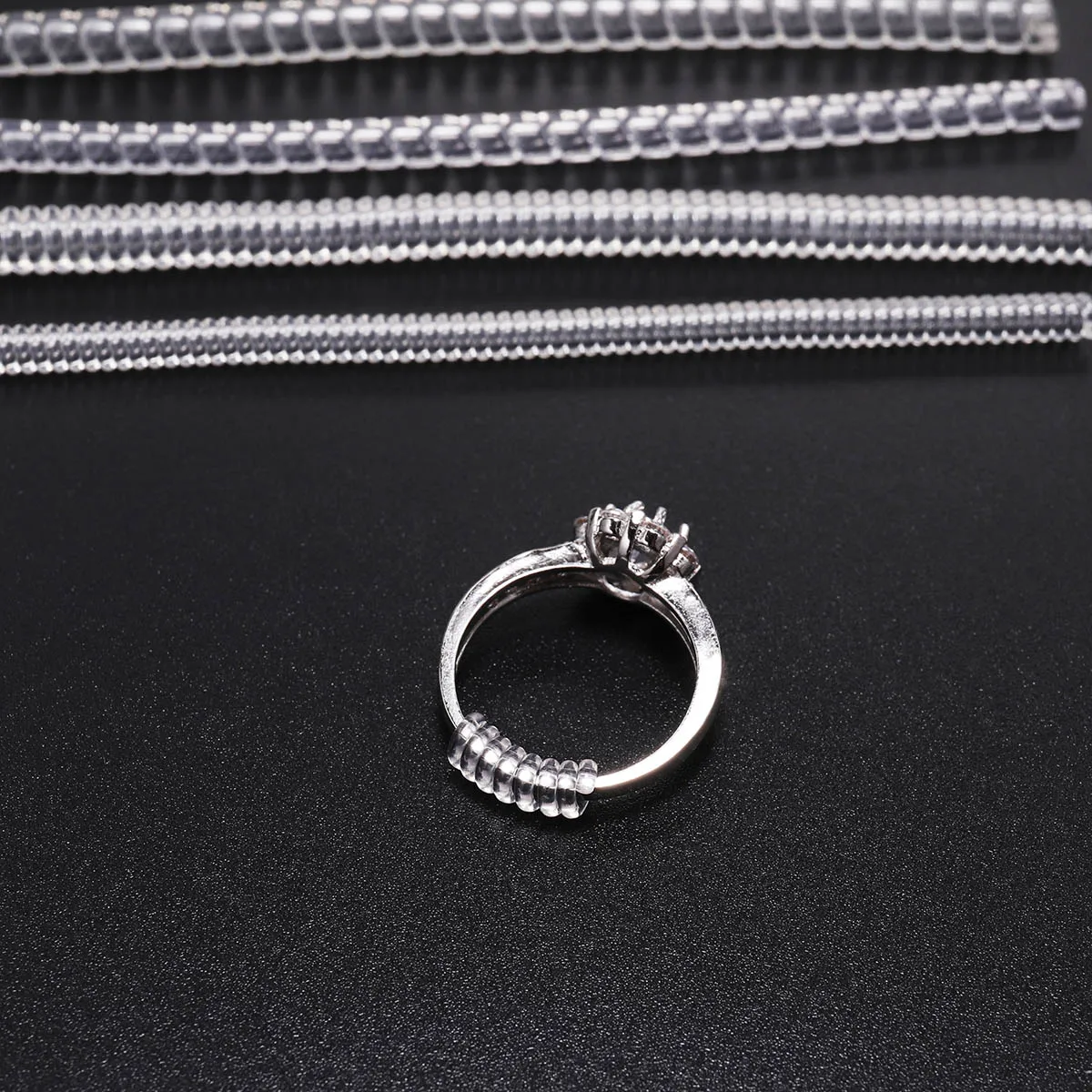 4pcs/lot Transparent Spiral Based Ring Tools Spring Coil Ring Size Adjuster Guard Tightener Reducer Resizing Tool For Jewelry