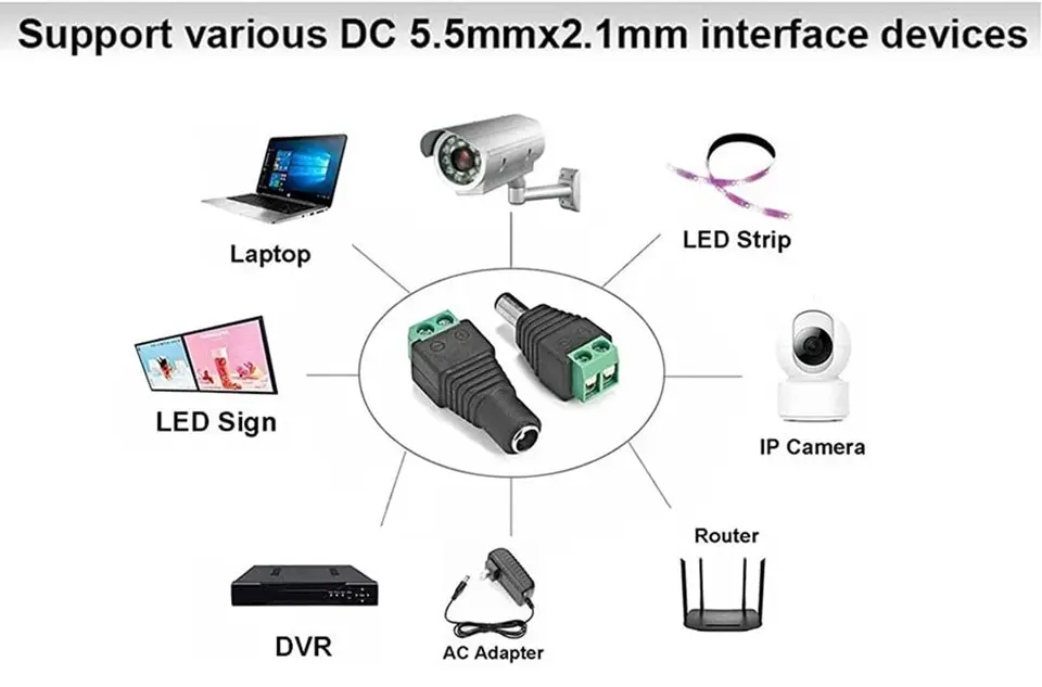 5pairs DC 12V Female And Male Connectors 5.5x2.1mm Power Plug Adapter Jacks Sockets For Signal Color LED Strip Light CCTV Camera