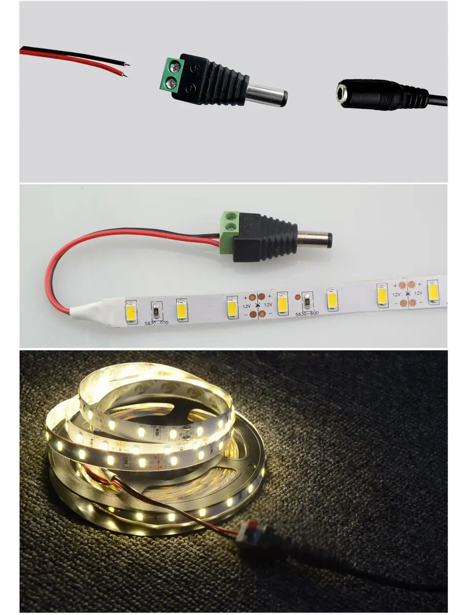 5pairs DC 12V Female And Male Connectors 5.5x2.1mm Power Plug Adapter Jacks Sockets For Signal Color LED Strip Light CCTV Camera