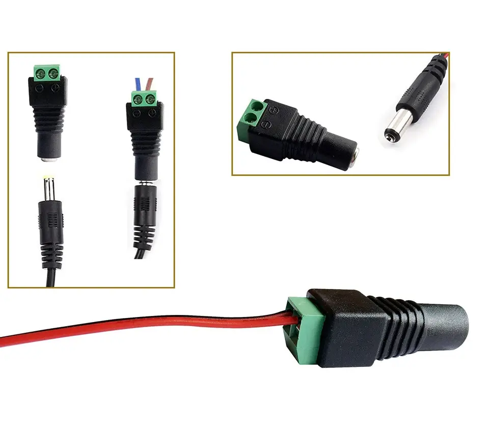 5pairs DC 12V Female And Male Connectors 5.5x2.1mm Power Plug Adapter Jacks Sockets For Signal Color LED Strip Light CCTV Camera
