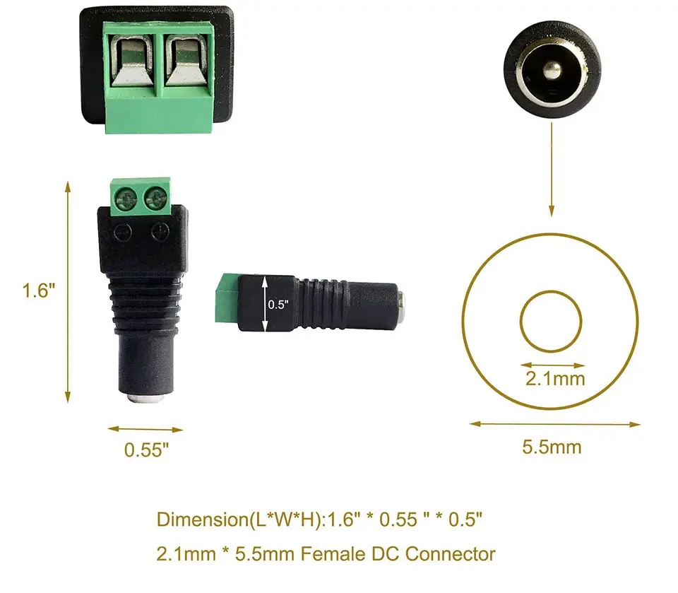5pairs DC 12V Female And Male Connectors 5.5x2.1mm Power Plug Adapter Jacks Sockets For Signal Color LED Strip Light CCTV Camera