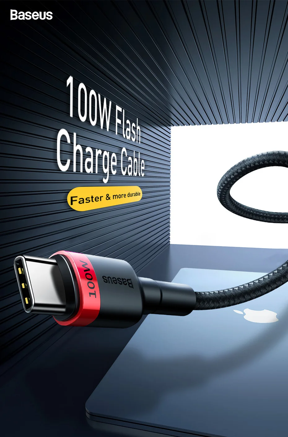 Baseus USB Type C To USB C Cable For iPhone 18 17 100W/5A PD Fast Charging Charger Cord For Macbook Xiaomi Samsung Type-C Cable