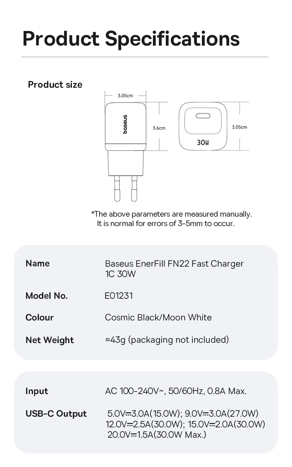 Baseus 30W GaN Charger PD Charger For iPhone 17 16 15 14 13 12 Max Fast Charger PD3.0 QC3.0 Phone Charger Type C Tablets Charger