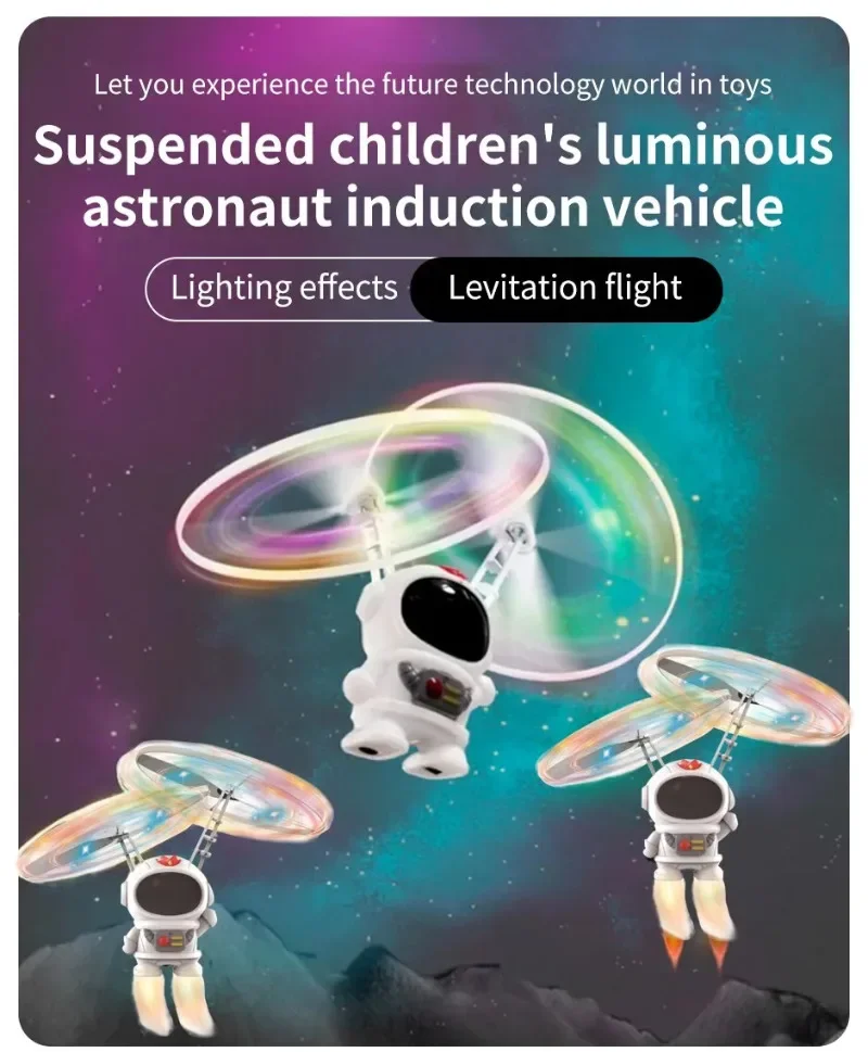 Levitating Luminous Flying Robot Astronaut Toy Aircraft Hand-Controlled Drone Interactive with Lights Outdoor Toys for Kids Gift