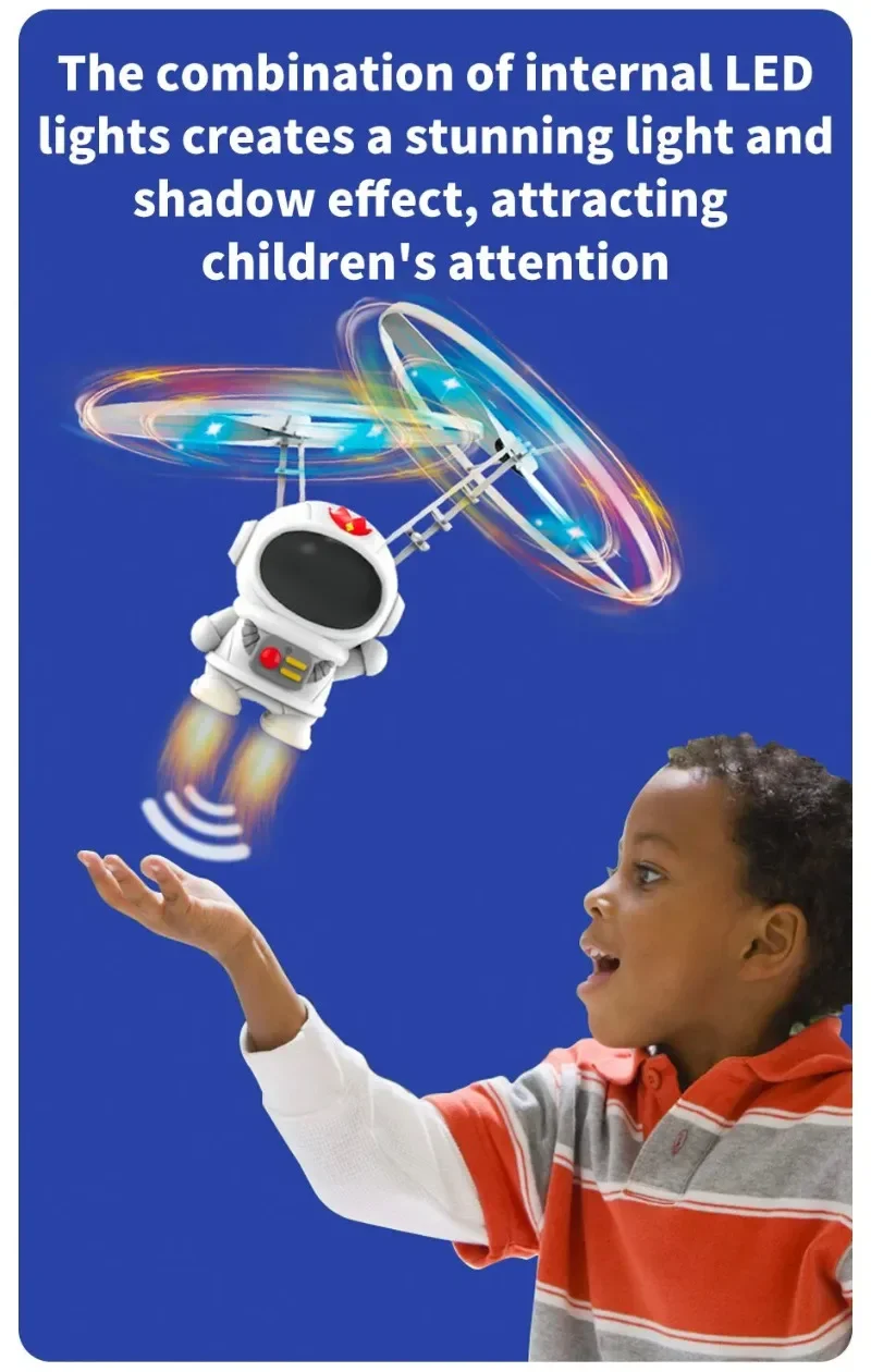 Levitating Luminous Flying Robot Astronaut Toy Aircraft Hand-Controlled Drone Interactive with Lights Outdoor Toys for Kids Gift