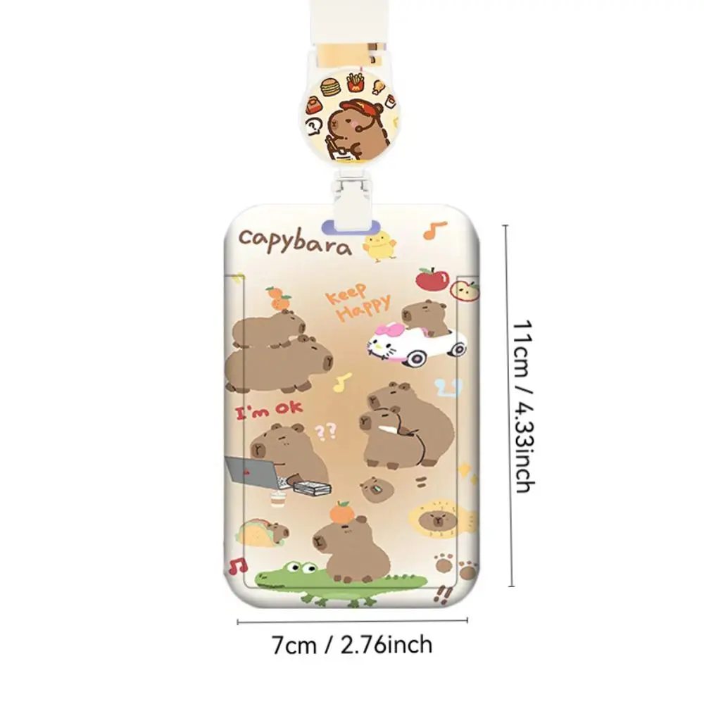 Cartoon Capybara Card Holder Bus Card Cover Case Business Card Holder Cute Credit Card Holders with Lanyard ID Holders Badge