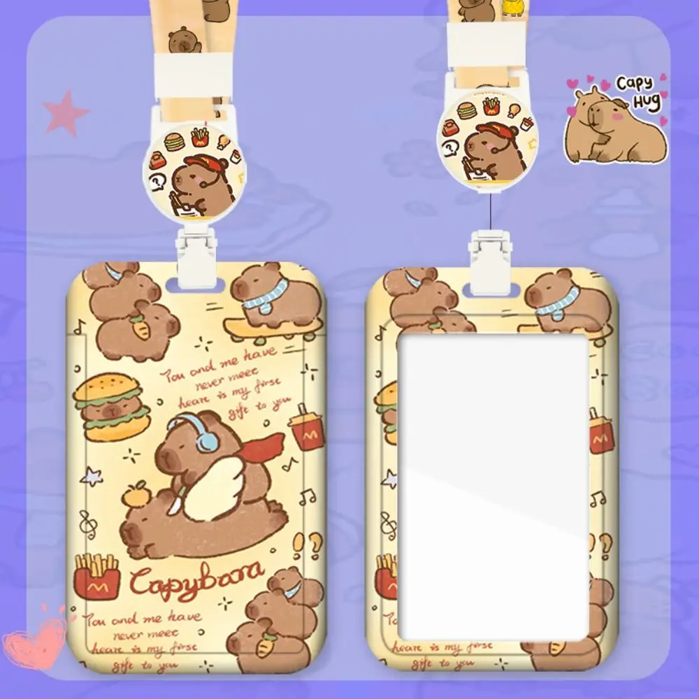 Cartoon Capybara Card Holder Bus Card Cover Case Business Card Holder Cute Credit Card Holders with Lanyard ID Holders Badge