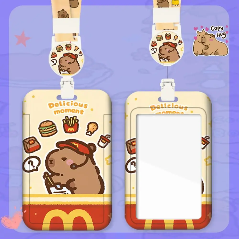 Cartoon Capybara Card Holder Bus Card Cover Case Business Card Holder Cute Credit Card Holders with Lanyard ID Holders Badge