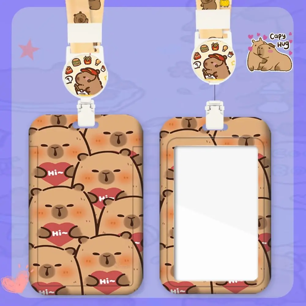 Cartoon Capybara Card Holder Bus Card Cover Case Business Card Holder Cute Credit Card Holders with Lanyard ID Holders Badge