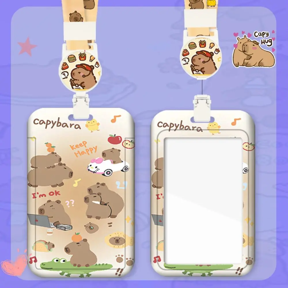 Cartoon Capybara Card Holder Bus Card Cover Case Business Card Holder Cute Credit Card Holders with Lanyard ID Holders Badge